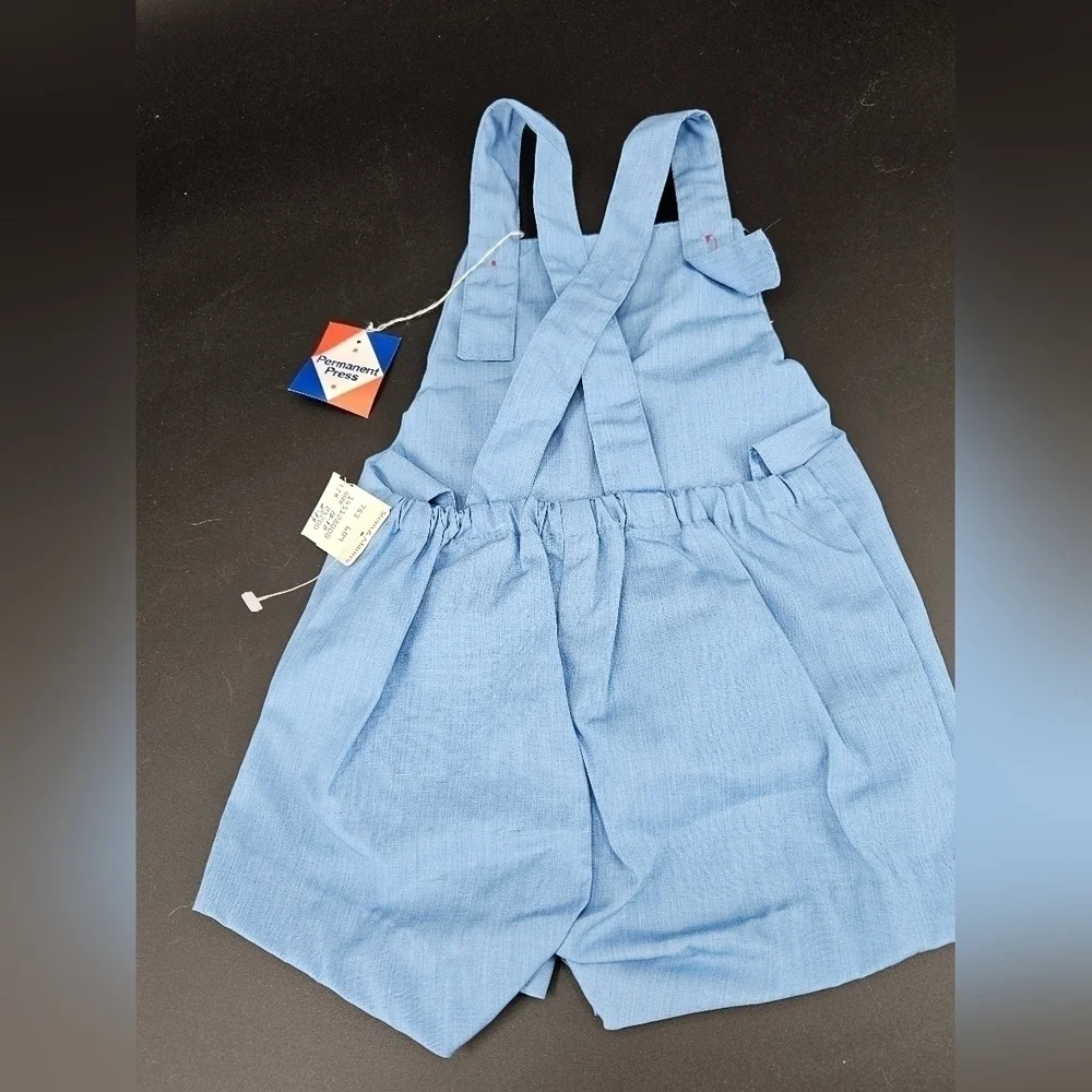 NWT Baby Togs 12 Months BLUE Train Overalls Romper & Matchig Hat 80s Vintage